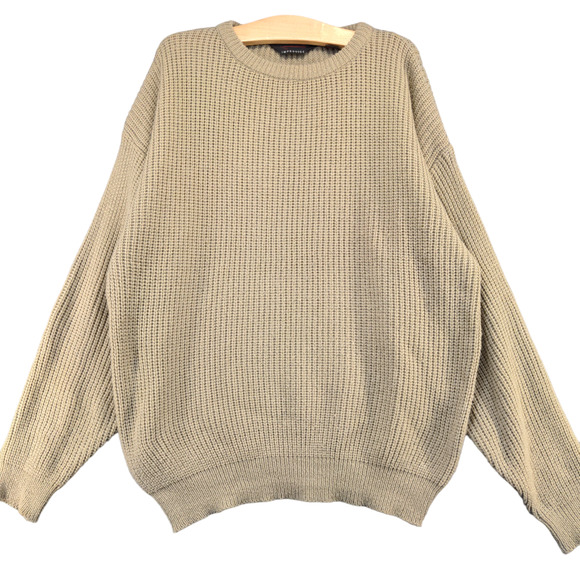 Improvise Men's Pullover Knit Sweater Tan Large Solid Long Sleeve Crew Neck - Picture 1 of 12